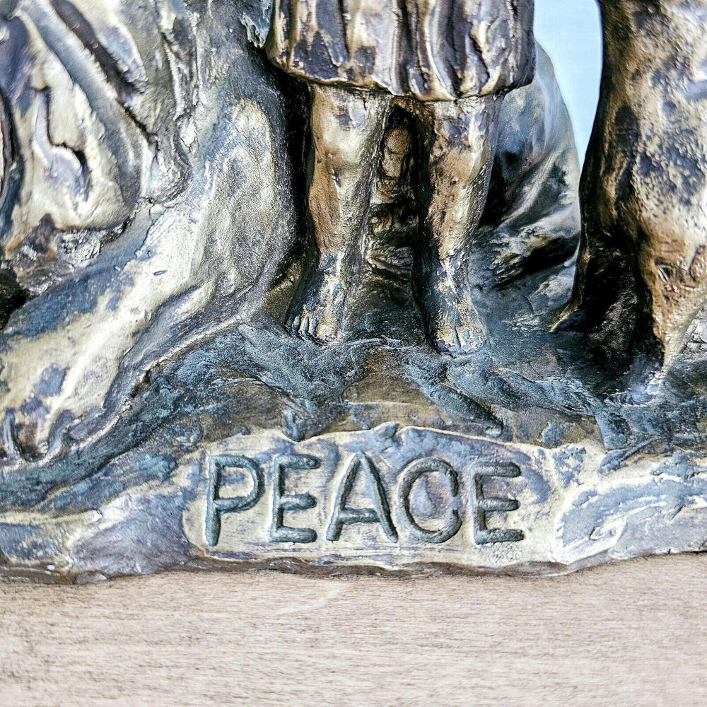 Lamb of God Peace Bronze Colored Heavy Statue Figurine Lion Shepherd Boy - Picture 3 of 9
